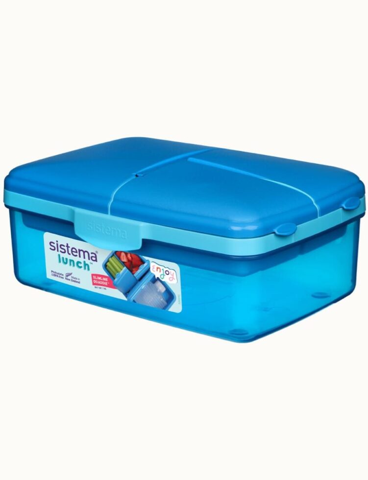 קופסת אוכל מחולקת  צבע כחול 1.5 ל' +בקבוק מבית SISTEMA